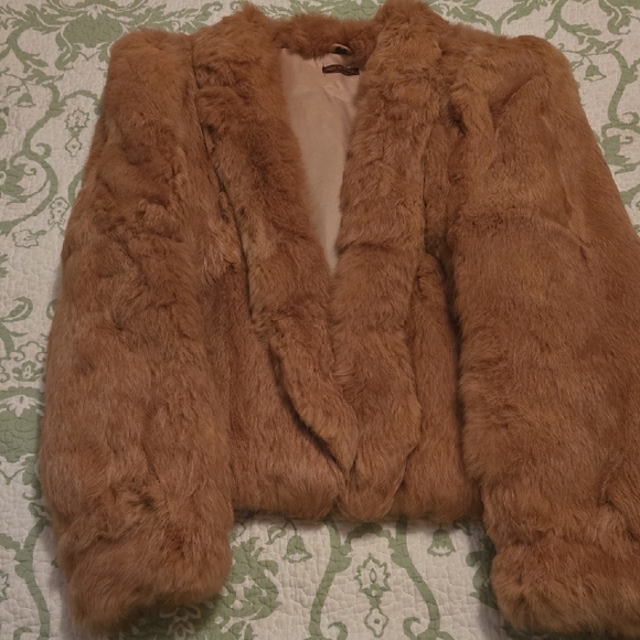 Women's Tan Rabbit Fur Jacket - Picture 1 of 6